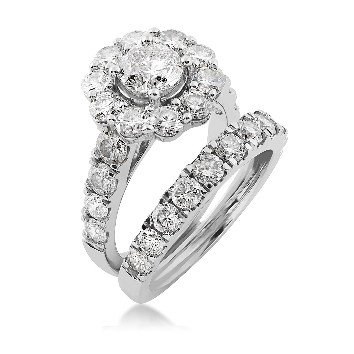 Amaura 4 ct. tw. Round Brilliant Diamond Halo Wedding Set in 14K White Gold close-up detail