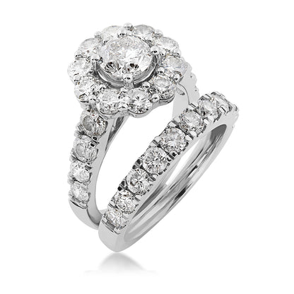 Amaura 4 ct. tw. Round Brilliant Diamond Halo Wedding Set in 14K White Gold close-up detail