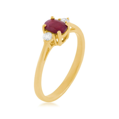 Oval Ruby & 1/10 ct. tw. Diamond 3-Stone Ring in 14K Yellow Gold front view