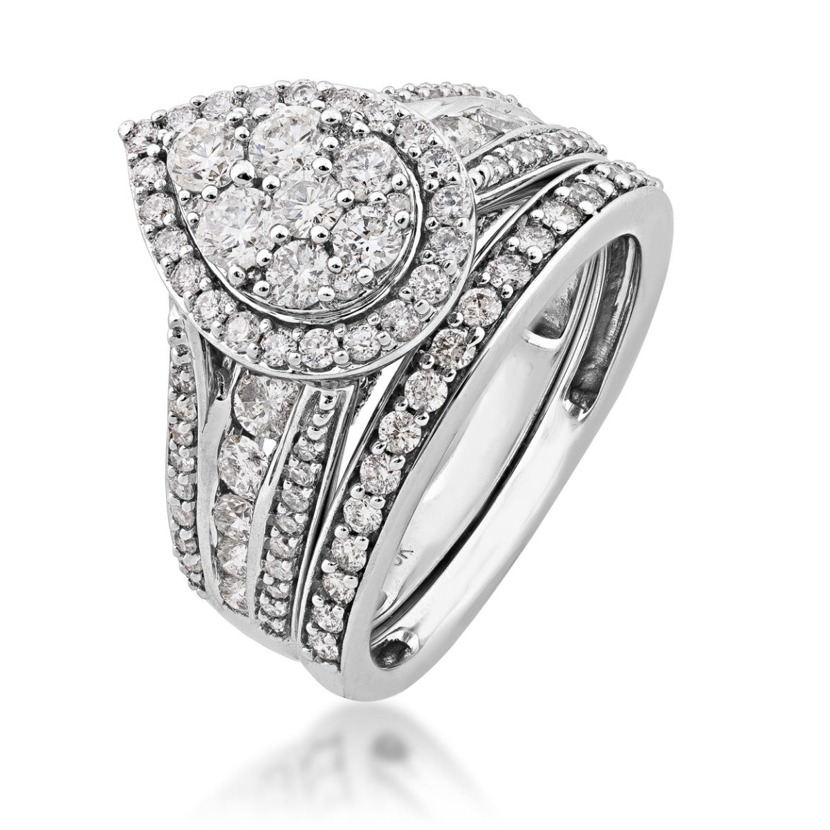 Fairytale Diamonds 1-1/2 ct. tw. Diamond Pear-Shaped Cluster Multirow Wedding Set in 10K White Gold front view