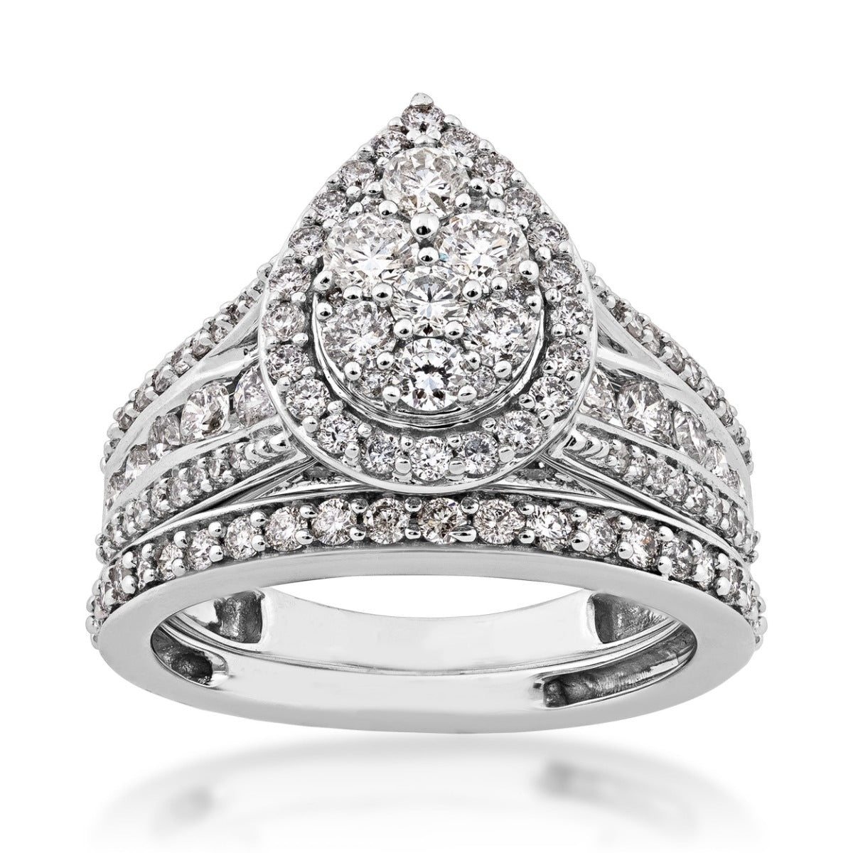 Fairytale Diamonds 1-1/2 ct. tw. Diamond Pear-Shaped Cluster Multirow Wedding Set in 10K White Gold