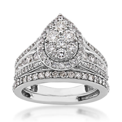 Fairytale Diamonds 1-1/2 ct. tw. Diamond Pear-Shaped Cluster Multirow Wedding Set in 10K White Gold