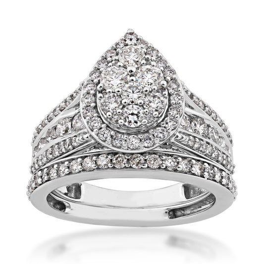 Fairytale Diamonds 1-1/2 ct. tw. Diamond Pear-Shaped Cluster Multirow Wedding Set in 10K White Gold
