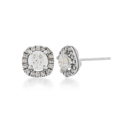 1-1/4 ct. tw. Round Diamond Halo Earrings in 14K White Gold