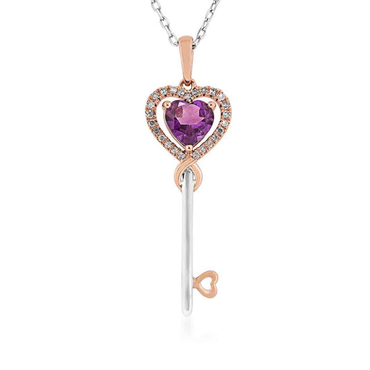 Infinite Love Heart Amethyst & 1/8 ct. tw. Diamond Key Pendant in Sterling Silver & 10K Pink Gold