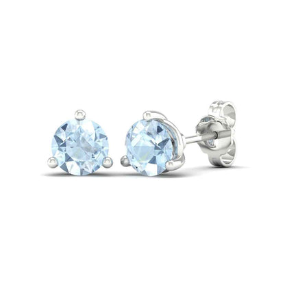6mm Round Aquamarine Stud Earrings in 10K White Gold