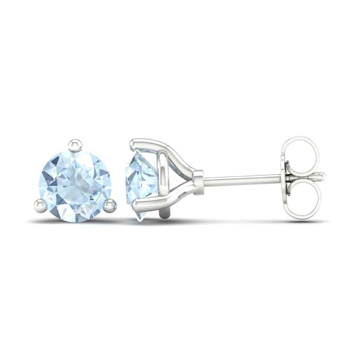 6mm Round Aquamarine Stud Earrings in 10K White Gold close-up detail