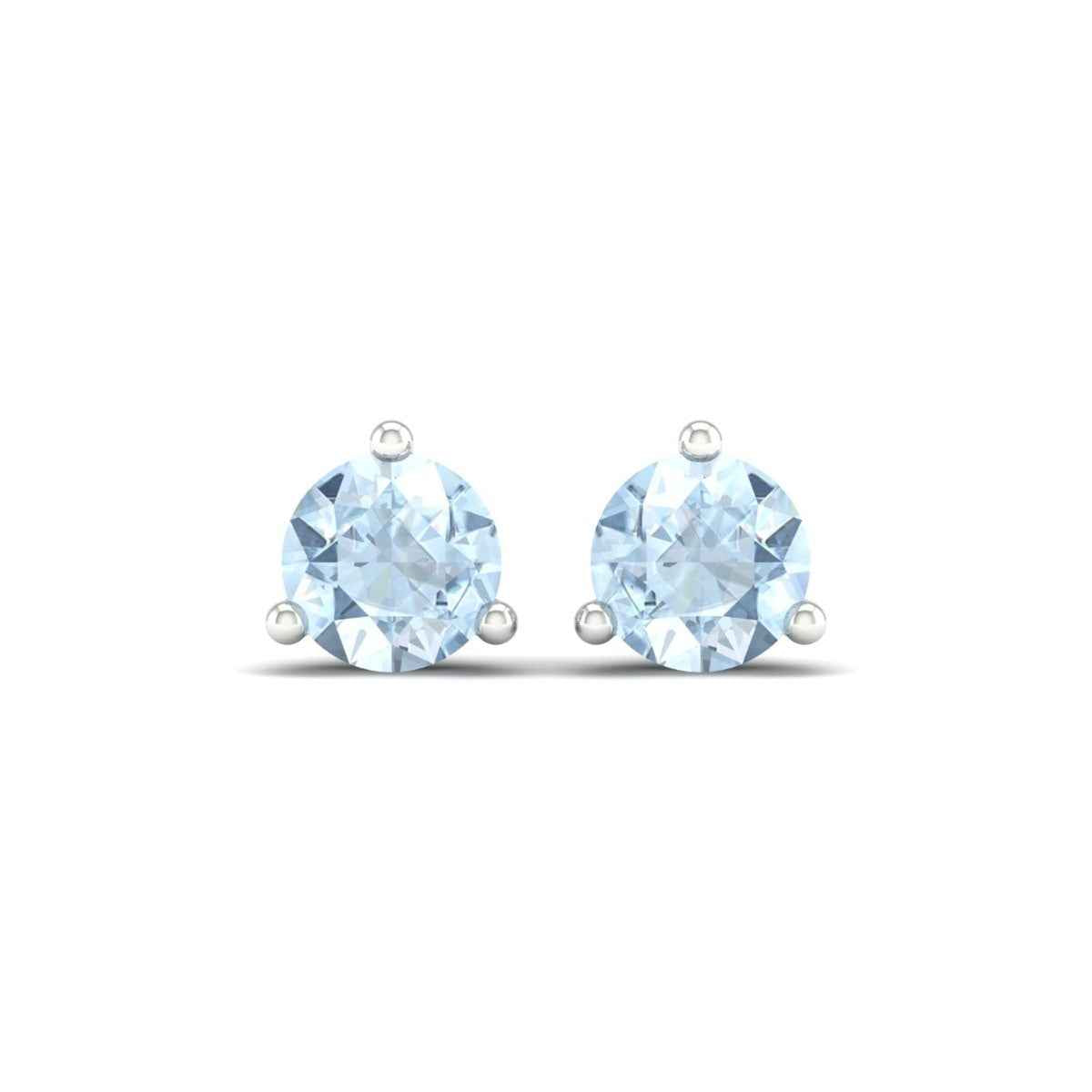 6mm Round Aquamarine Stud Earrings in 10K White Gold front view