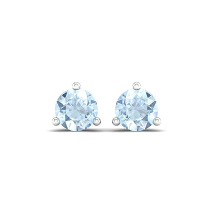 6mm Round Aquamarine Stud Earrings in 10K White Gold front view