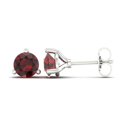 6mm Round Garnet Stud Earrings in 10K White Gold front view