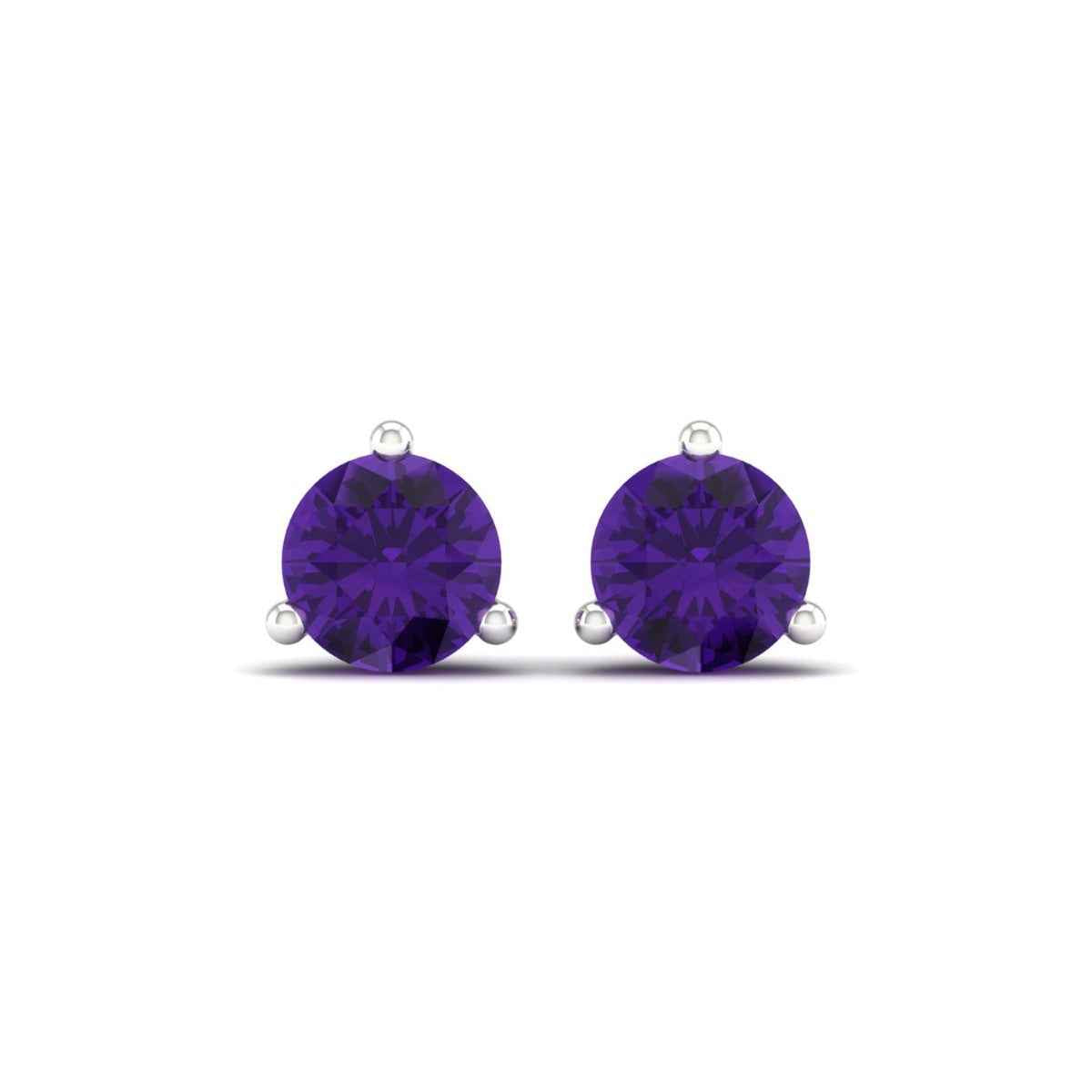 6mm Round Amethyst Stud Earrings in 10K White Gold front view