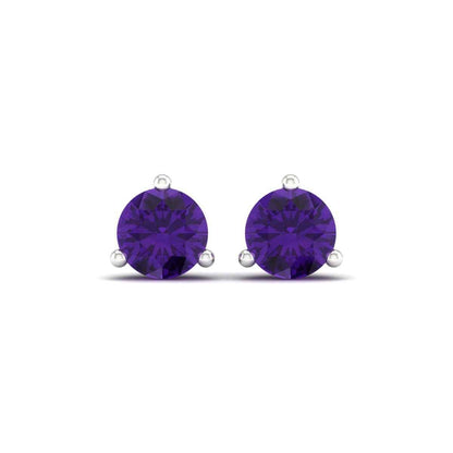 6mm Round Amethyst Stud Earrings in 10K White Gold front view