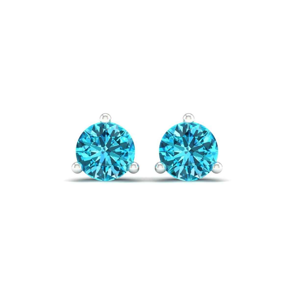 6mm Round Swiss Blue Topaz Stud Earrings in 10K White Gold front view