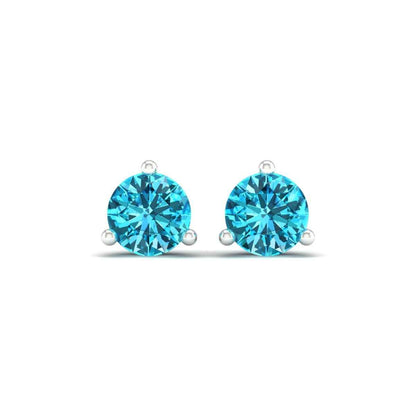 6mm Round Swiss Blue Topaz Stud Earrings in 10K White Gold front view