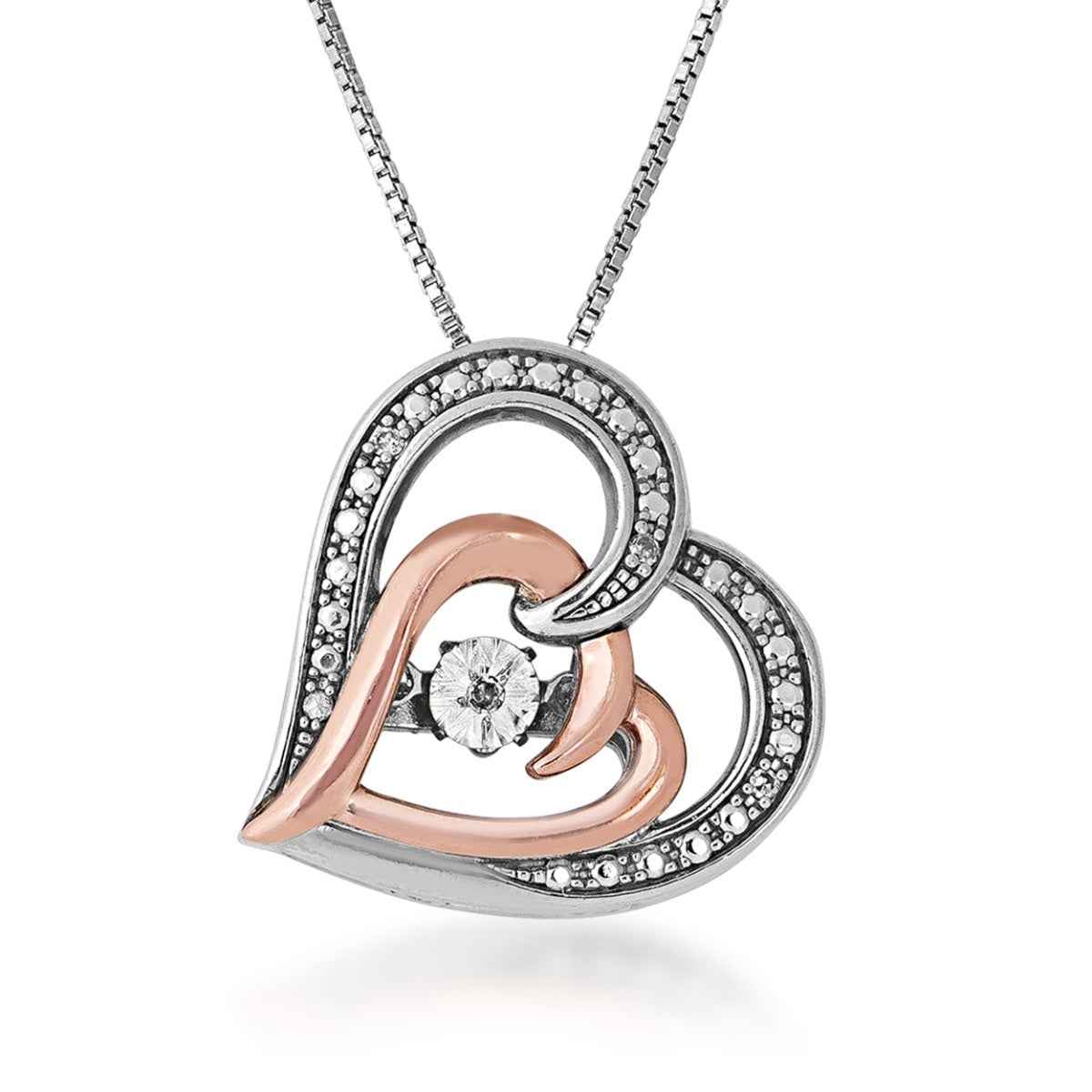 Twinkling Diamond Accent Heart Pendant in 10K Pink Gold and Sterling Silver