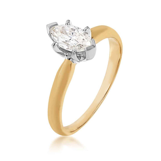 Natural 3/4 ct. tw. Marquise Diamond Solitaire Engagement Ring in 14K Yellow Gold front view