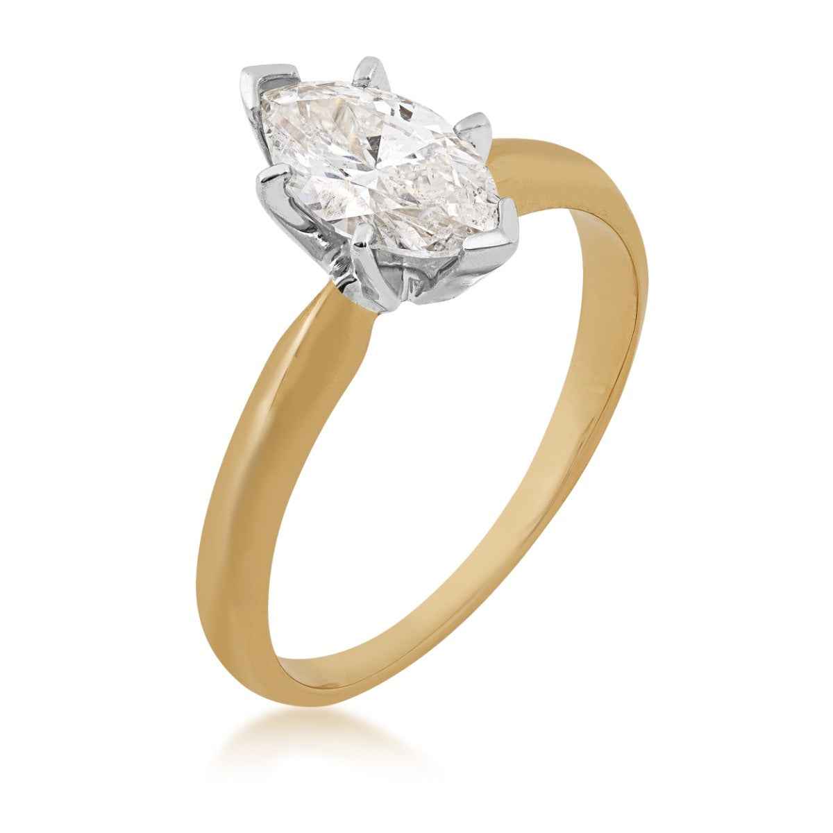 Natural 1 ct. tw. Marquise Diamond Solitaire Engagement Ring in 14K Yellow Gold front view