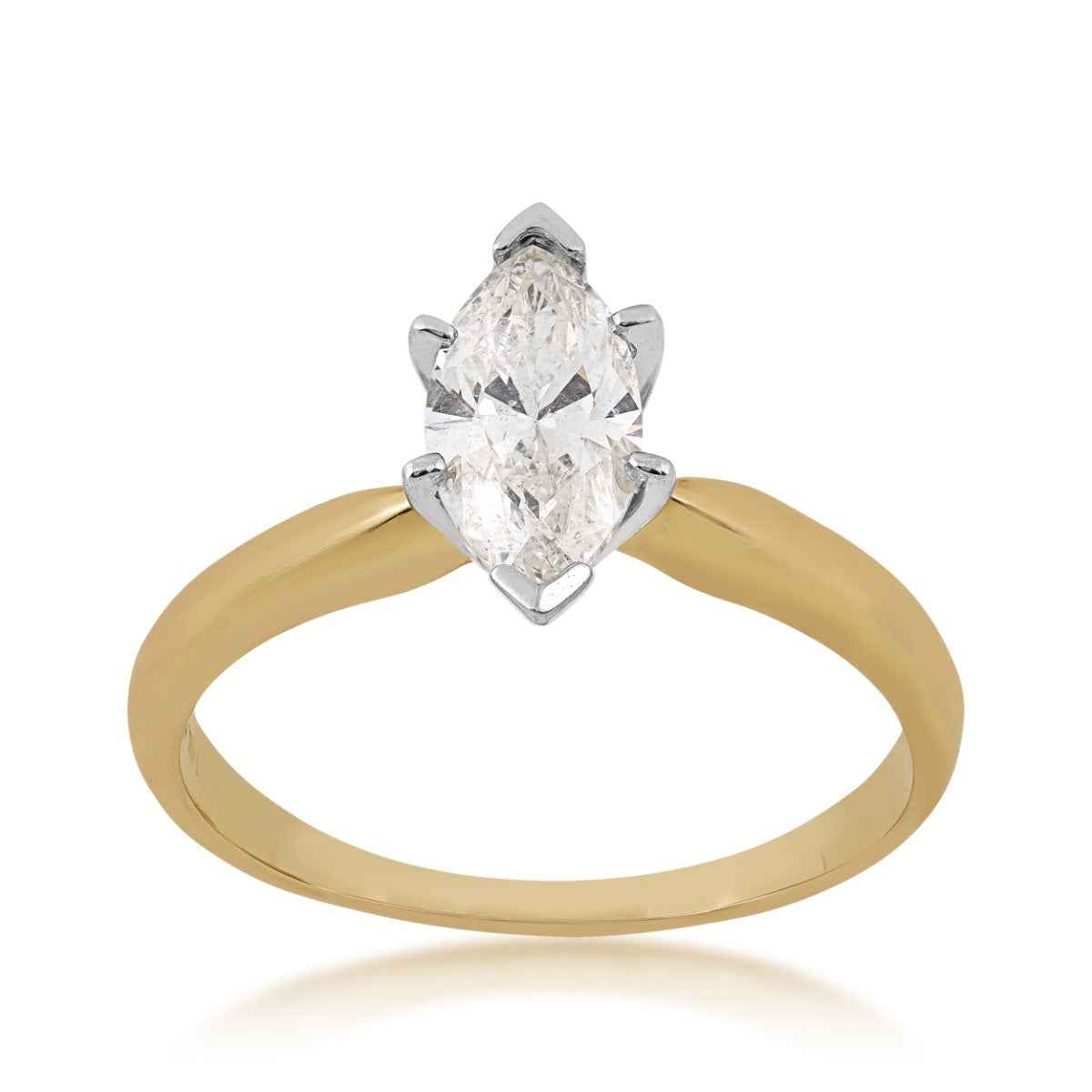 Natural 1 ct. tw. Marquise Diamond Solitaire Engagement Ring in 14K Yellow Gold