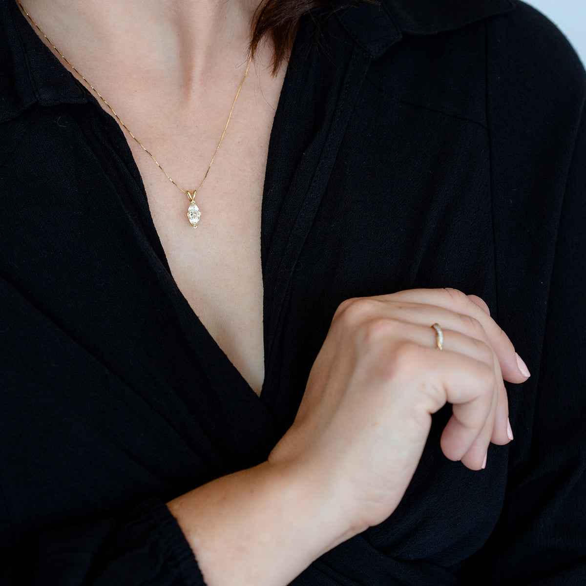 1 ct. tw. Marquise Diamond Solitaire Pendant in 14K Yellow Gold close-up detail