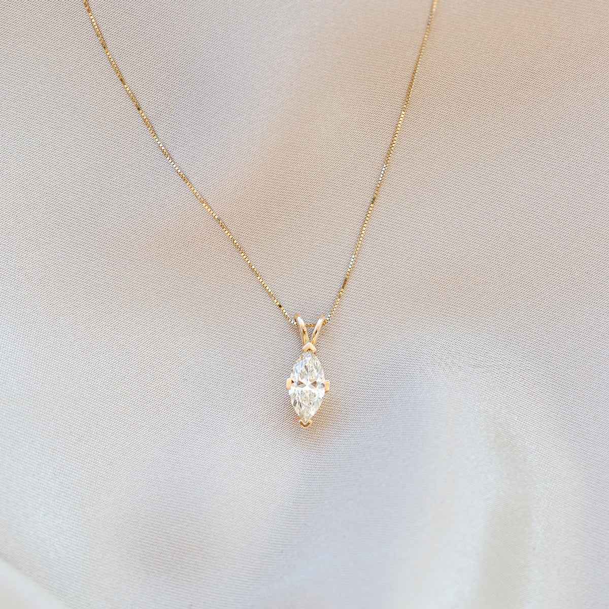 1 ct. tw. Marquise Diamond Solitaire Pendant in 14K Yellow Gold front view