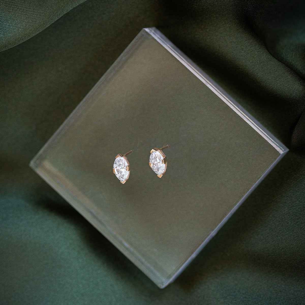 1 ct. tw. Marquise Diamond Solitaire Stud Earrings in 14K Yellow Gold front view