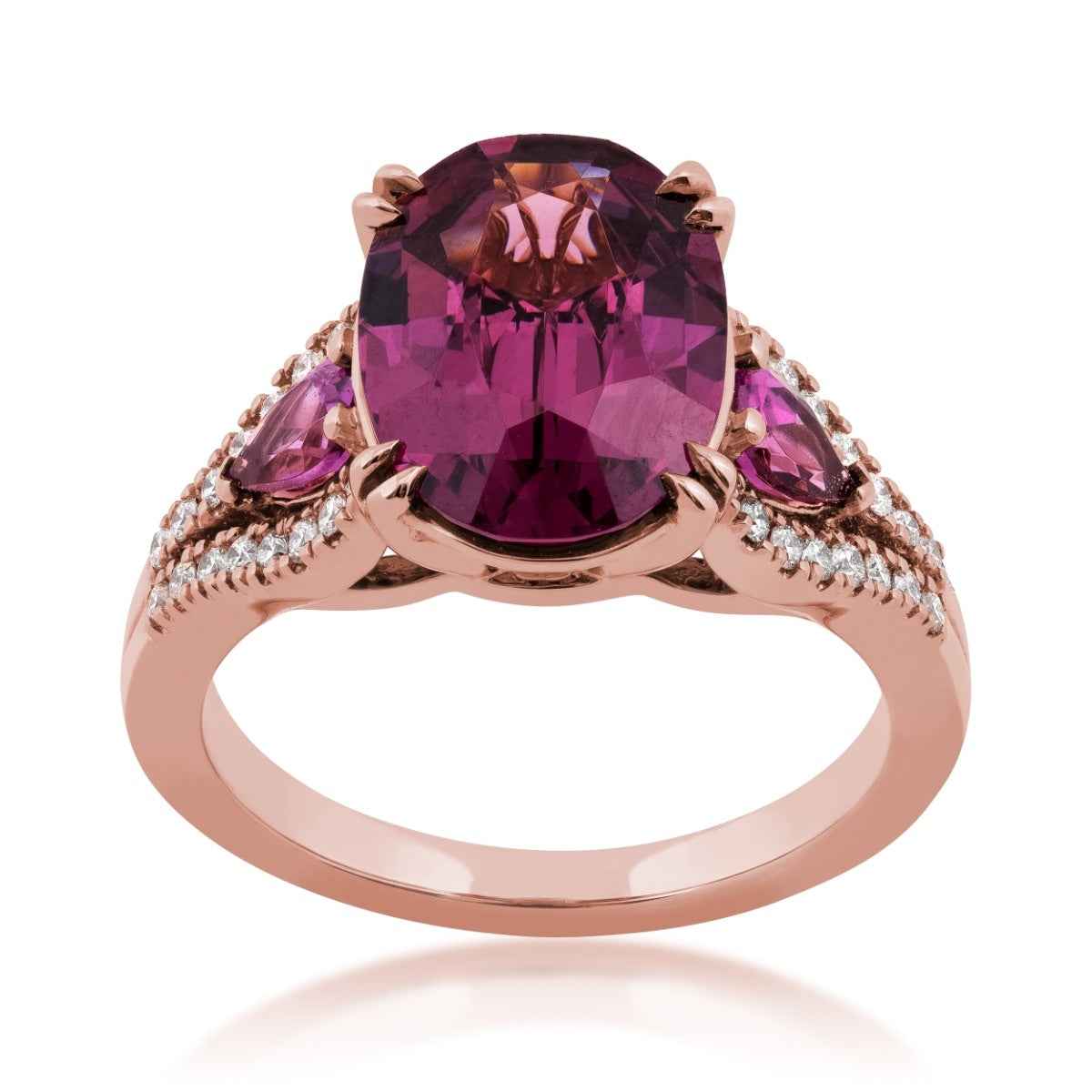 Oval Garnet & 1/5 ct. tw. Diamond Ring in 18K Pink Gold