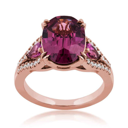 Oval Garnet & 1/5 ct. tw. Diamond Ring in 18K Pink Gold