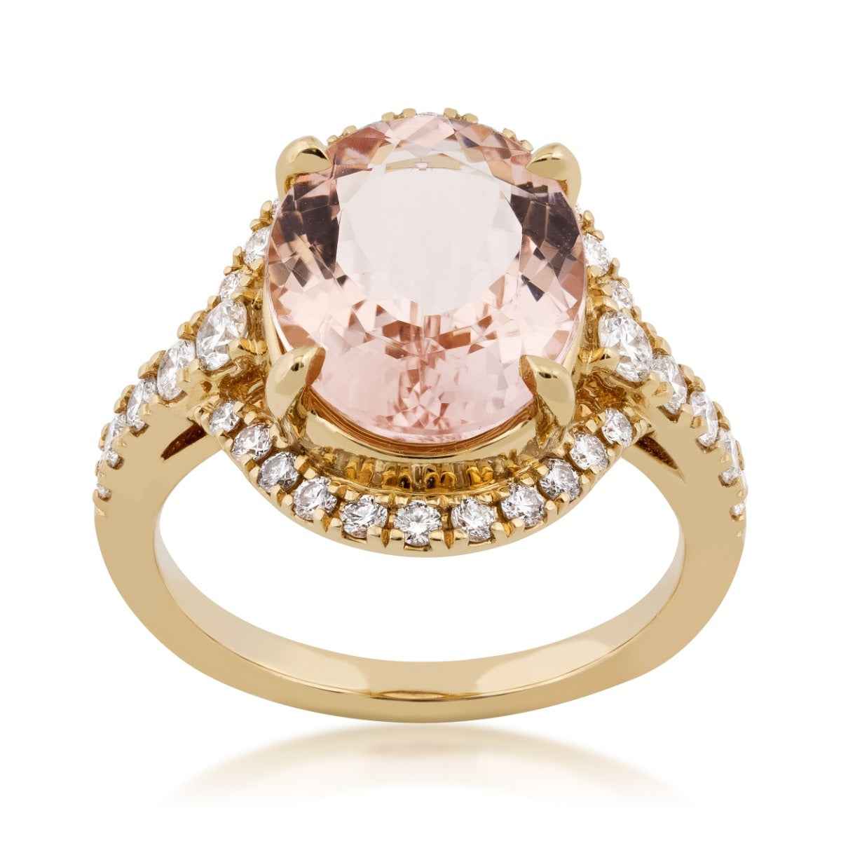 Oval Morganite & 5/8 ct. tw. Diamond Halo Ring in 18K Yellow Gold