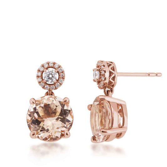 Round Morganite & 1/3 ct. tw. Diamond Drop Earrings in 18K Pink Gold