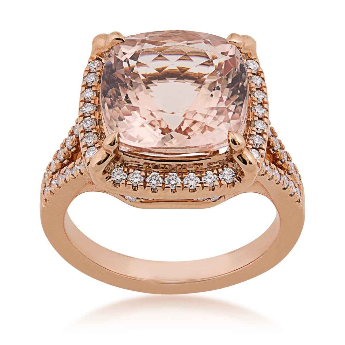 Cuhsion Morganite & 1/2 ct. tw. Diamond Halo Ring in 18K Pink Gold