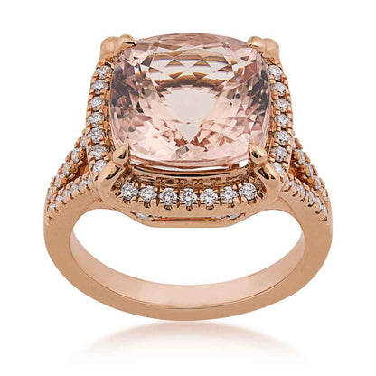 Cuhsion Morganite & 1/2 ct. tw. Diamond Halo Ring in 18K Pink Gold