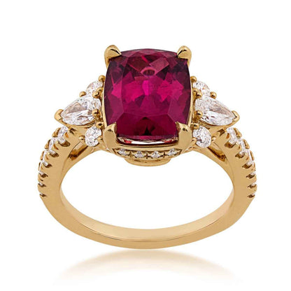 Cushion Rubelite & 3/4 ct. tw. Diamond Ring in 18K Yellow Gold