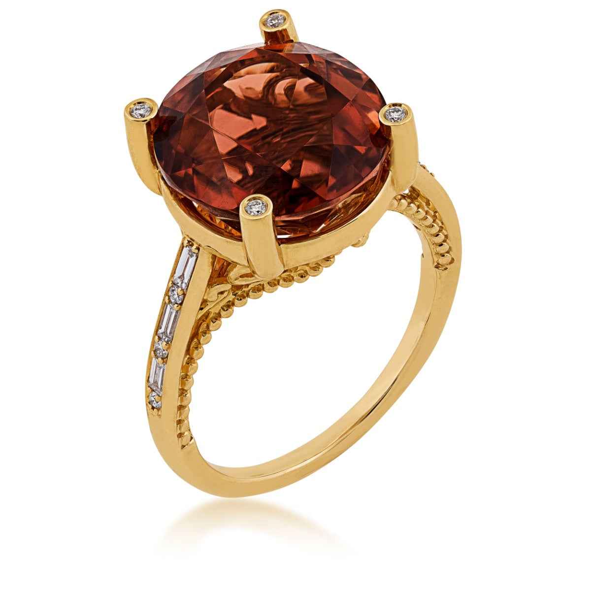 Round Copper Tourmaline & 1/6 ct. tw. Diamond Ring in 14K Yellow Gold front view