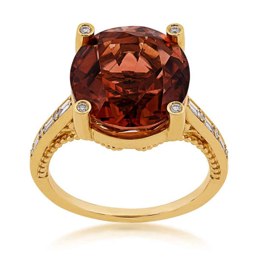 Round Copper Tourmaline & 1/6 ct. tw. Diamond Ring in 14K Yellow Gold