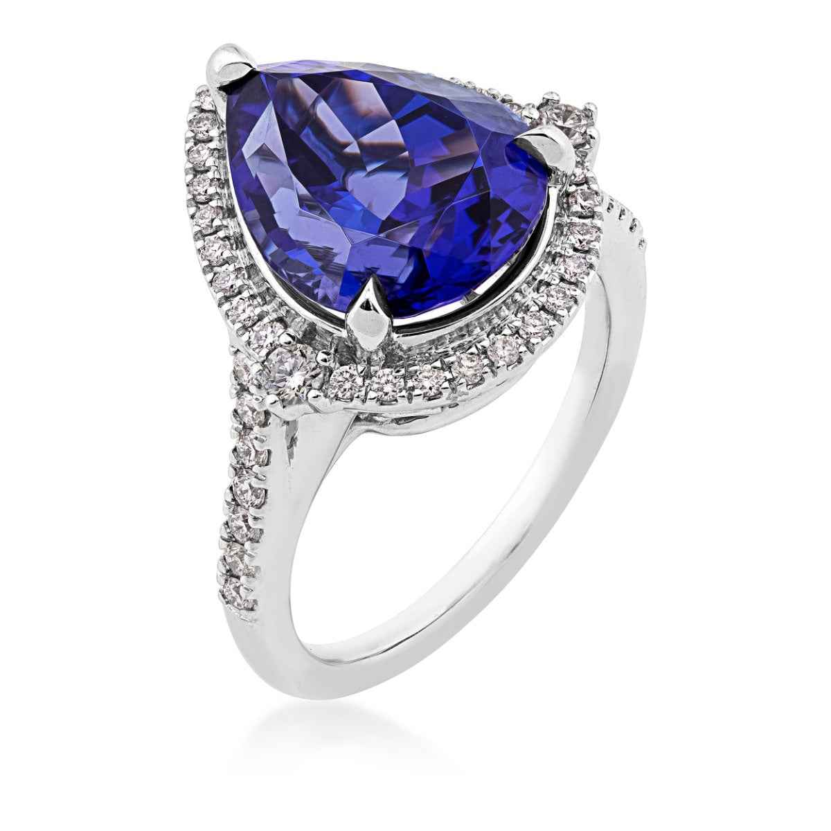 Pear Tanzanite & 3/8 ct. tw. Diamond Halo Ring in 18K White Gold front view