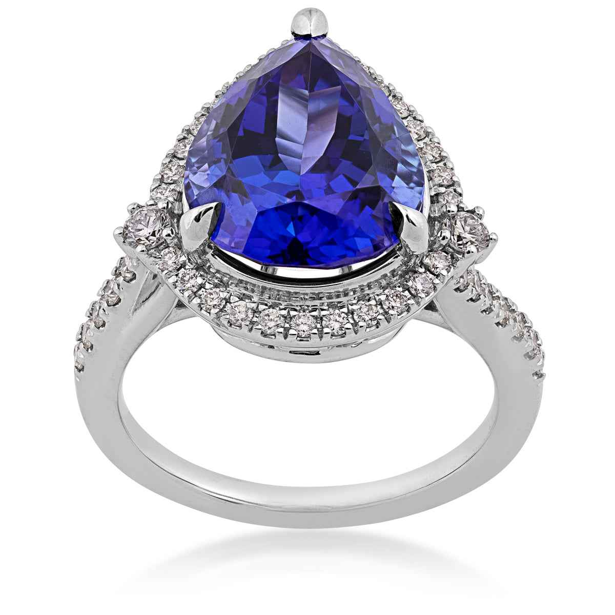 Pear Tanzanite & 3/8 ct. tw. Diamond Halo Ring in 18K White Gold