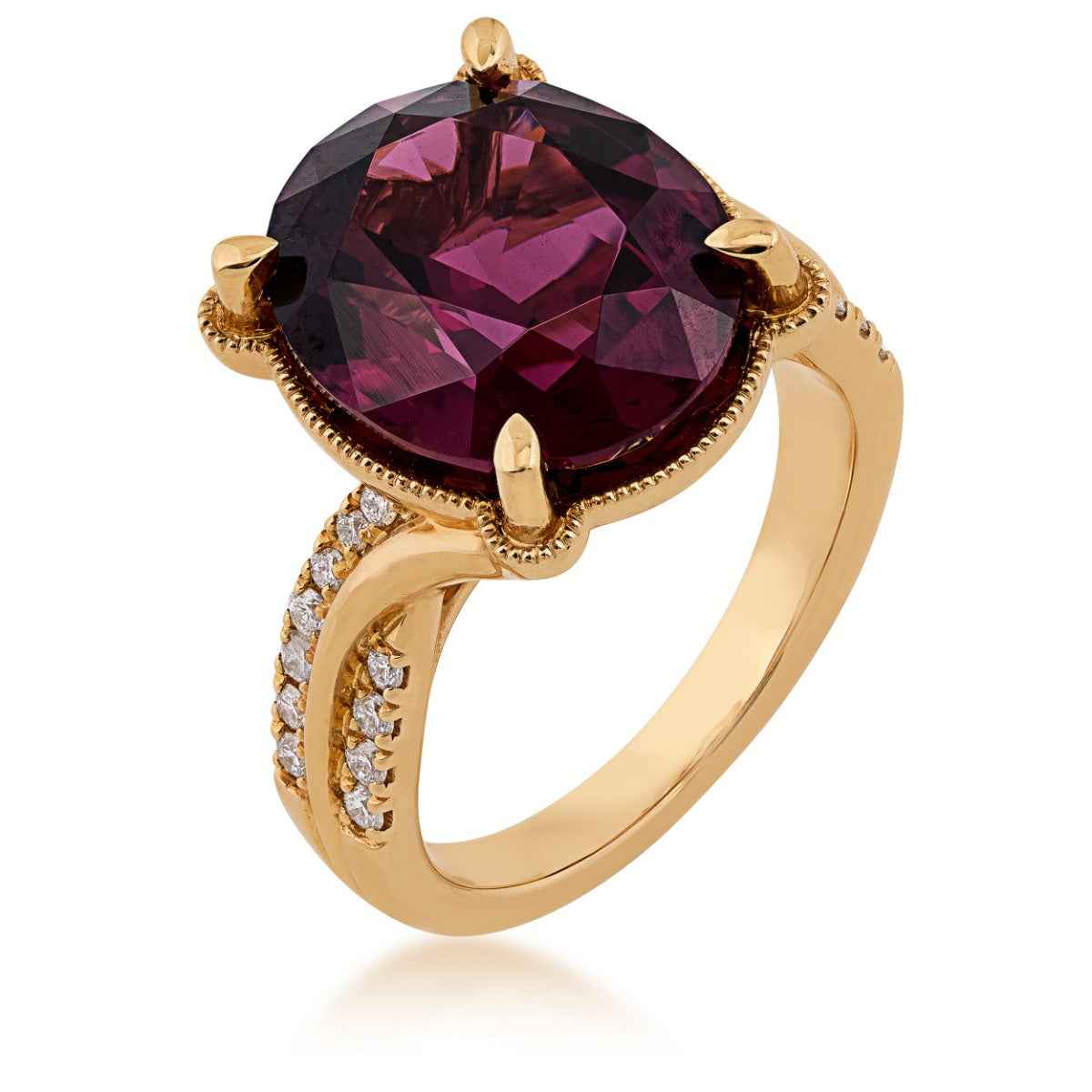 Oval Garnet & 1/4 ct. tw. Diamond Ring in 18K Yellow Gold front view