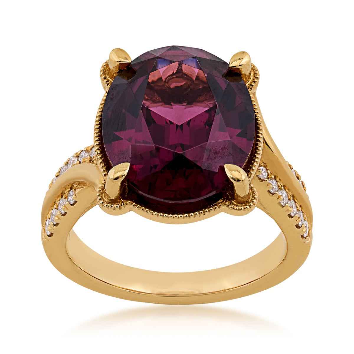 Oval Garnet & 1/4 ct. tw. Diamond Ring in 18K Yellow Gold