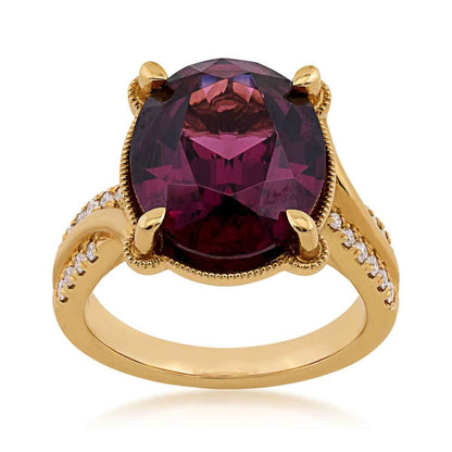 Oval Garnet & 1/4 ct. tw. Diamond Ring in 18K Yellow Gold