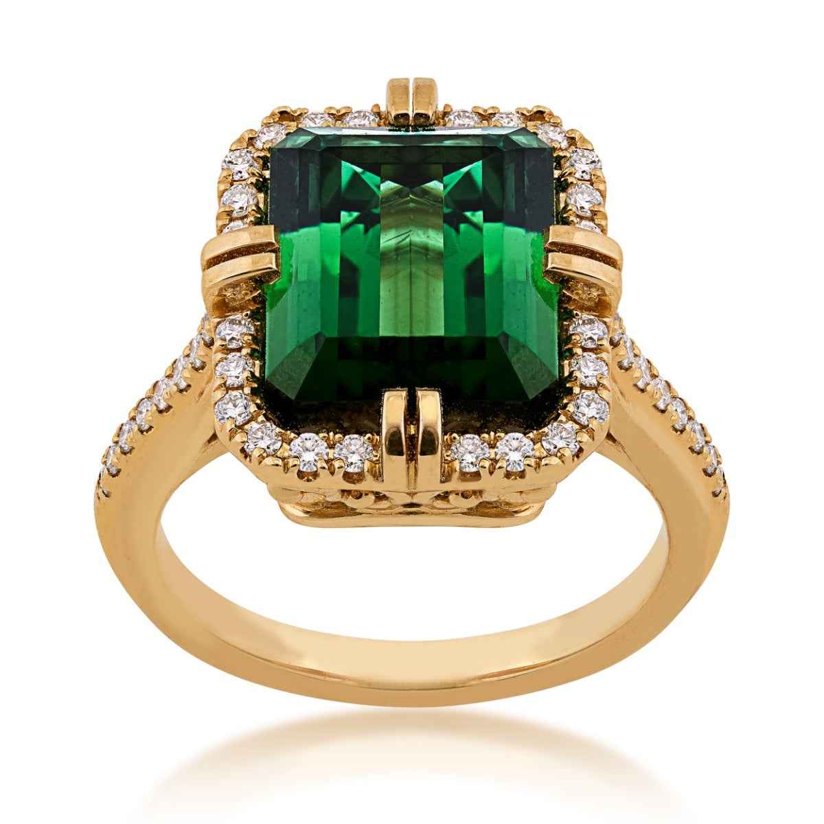Emerald Cut Tourmaline & 1/3 ct. tw. Diamond Halo Ring in 18K Yellow Gold