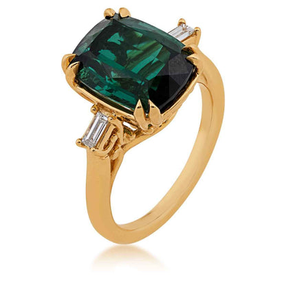 Cushion Tourmaline & 1/10 ct. tw. Diamond Ring in 18K Yellow Gold front view