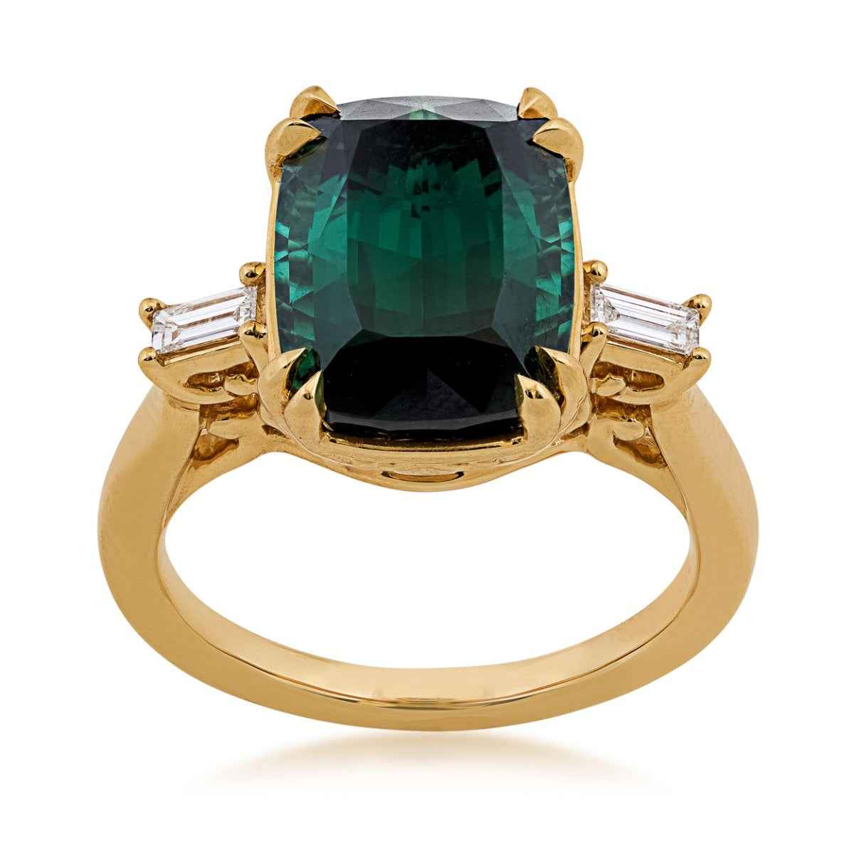Cushion Tourmaline & 1/10 ct. tw. Diamond Ring in 18K Yellow Gold