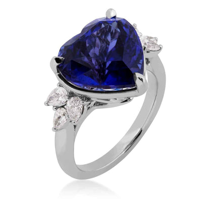 Heart Tanzanite & 1/2 ct. tw. Diamond Ring in 18K White Gold front view