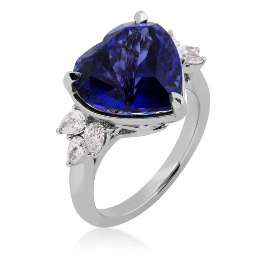 Heart Tanzanite & 1/2 ct. tw. Diamond Ring in 18K White Gold front view