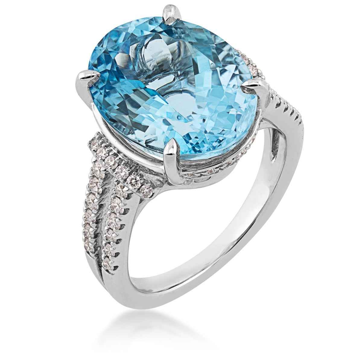 Oval Aquamarine & 3/8 ct. tw. Diamond Ring in 18K White Gold front view