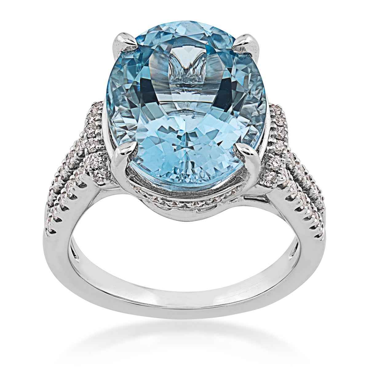 Oval Aquamarine & 3/8 ct. tw. Diamond Ring in 18K White Gold