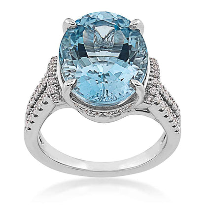 Oval Aquamarine & 3/8 ct. tw. Diamond Ring in 18K White Gold