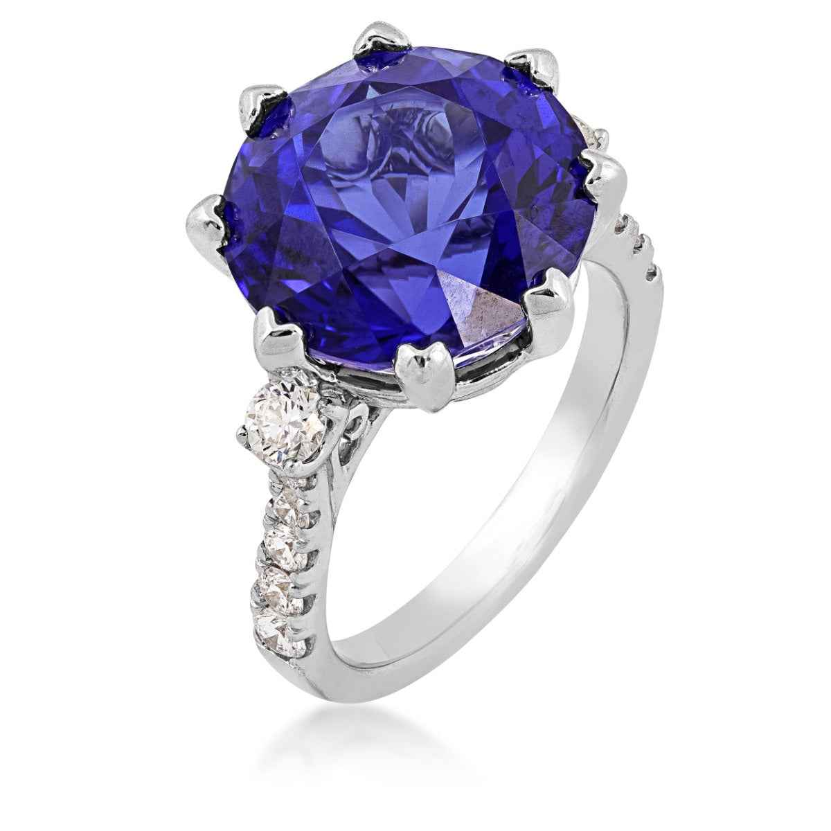 Round Tanzanite & 1/2 ct. tw. Diamond Ring in 18K White Gold front view