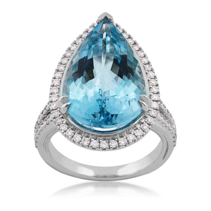 Pear Aquamarine & 1/2 ct. tw. Diamond Halo Ring in 18K White Gold