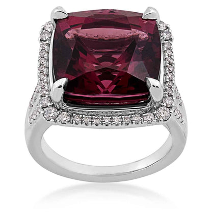 Cushion Rhodolite Garnet & 5/8 ct. tw. Diamond Halo Ring in 18K White Gold
